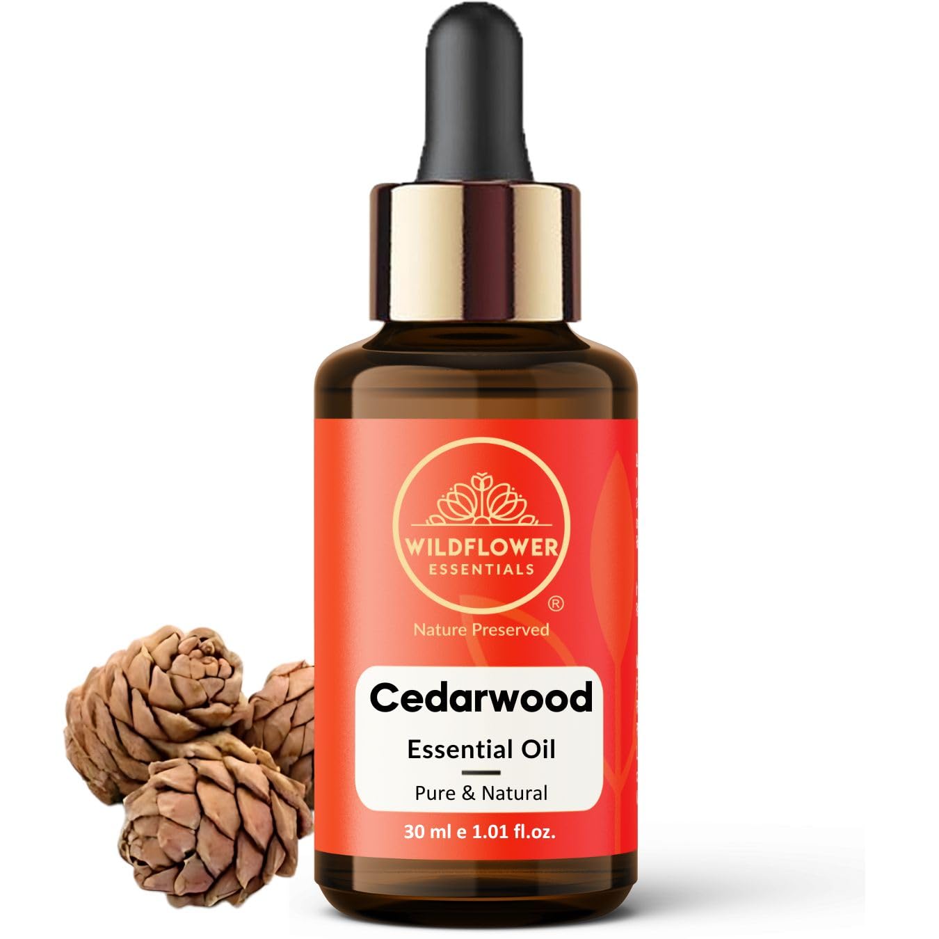 Cedarwood Essential Oil (Cedrus deodara) 100% Natural Steam Distilled Oil For Face, Skin, Hair, Body | with Glass Dropper 1.01 Fl Oz (30ml)
