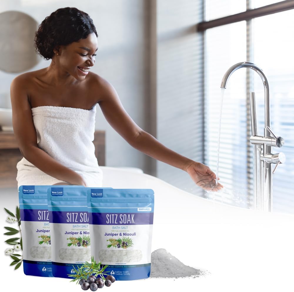 Sitz Bath Salt (3 Pack Soaks Bundle) Hemorrhoid Soothing Sitz Soak USP Grade Epsom Salt 3 Pouches 6 Lbs Total with Pure Essential Oils in BPA Free Pouch with Easy Press Seal Made in USA