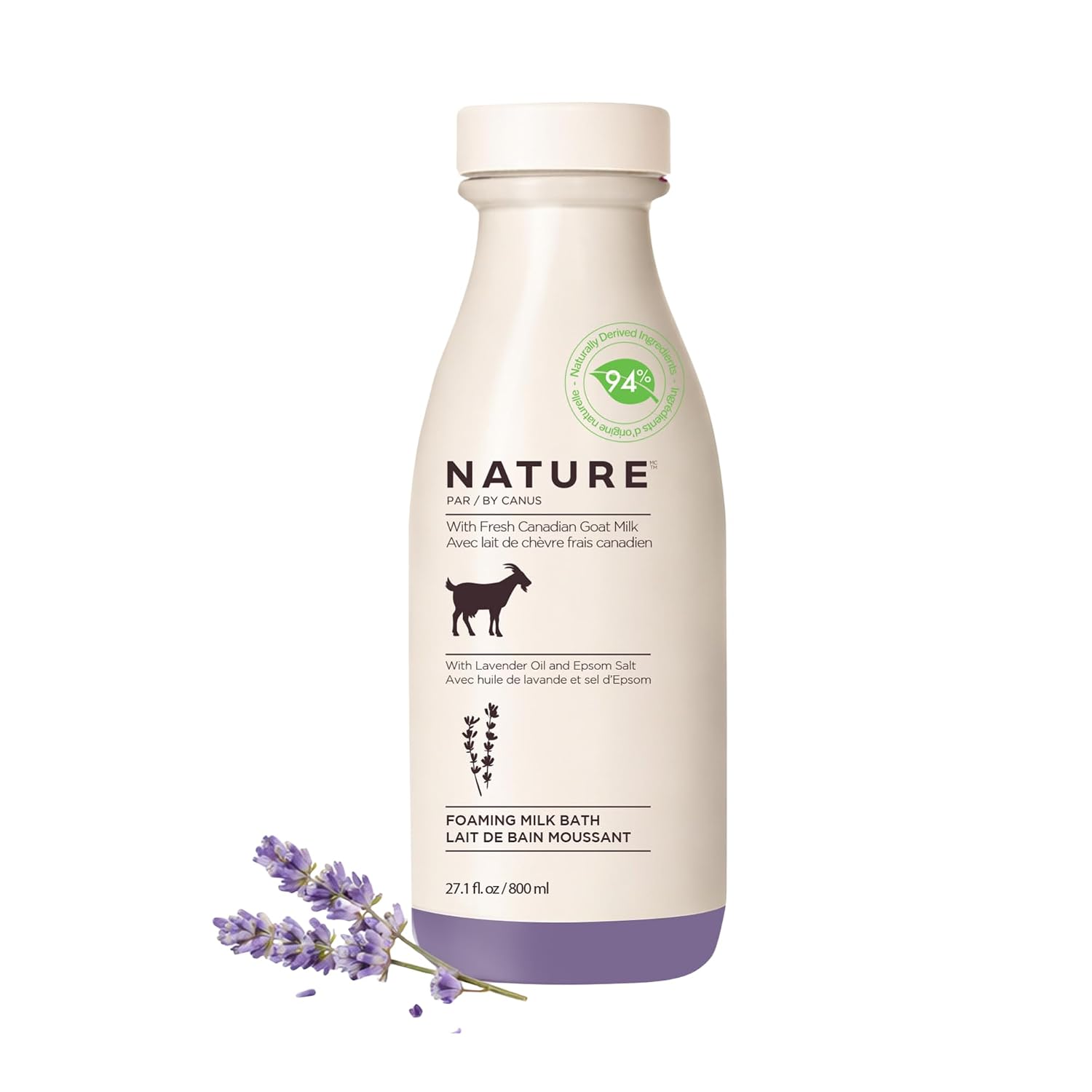 Nature by Canus Foaming Milk Bath, Fresh Canadian Goat Milk, Lavender Oil, Vitamins A B3, Potassium Zinc Selenium, 27.1 Fl Oz