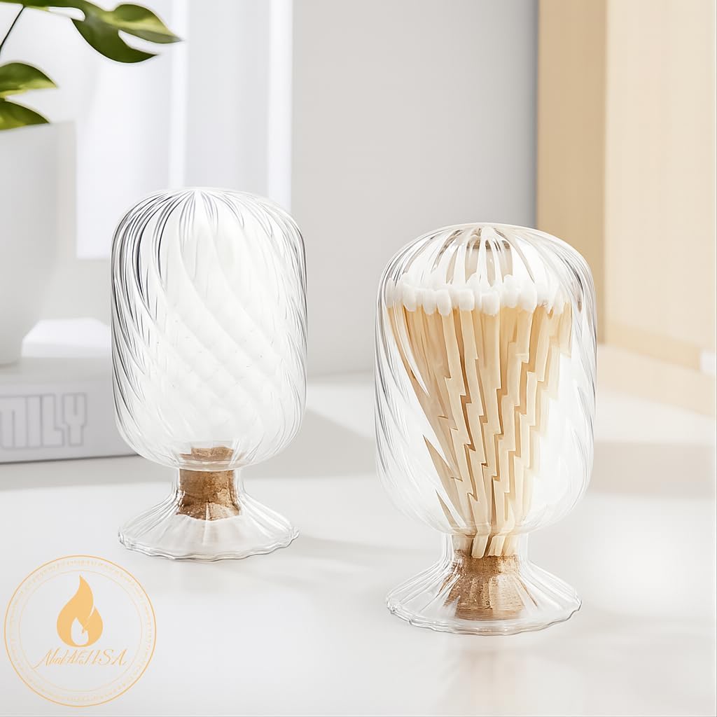 Decorative Glass Matches Cloche (Bottle ONLY) | Helix Twist Long Match Holder Jar for Farmhouse Coffee Table | Trending Gift Ideas Cute Candle Display