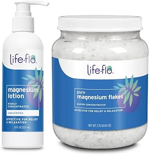 Life-flo Unscented Magnesium Lotion 8oz and Magnesium Flakes for Bath 44oz - Relief and Relaxation with Topical Magnesium Chloride from Zechstein Seabed - Soothe Muscles and Joints - 60-Day Guarantee
