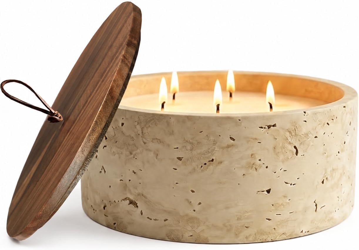 5-Wick Scented Candle-American Sandalwood,Soy Coconut Wax Blend Candle with Acacia Wood Lid,44oz Large Candle,55-Hour Long Burning,Aromatherapy Candle for Home Decor