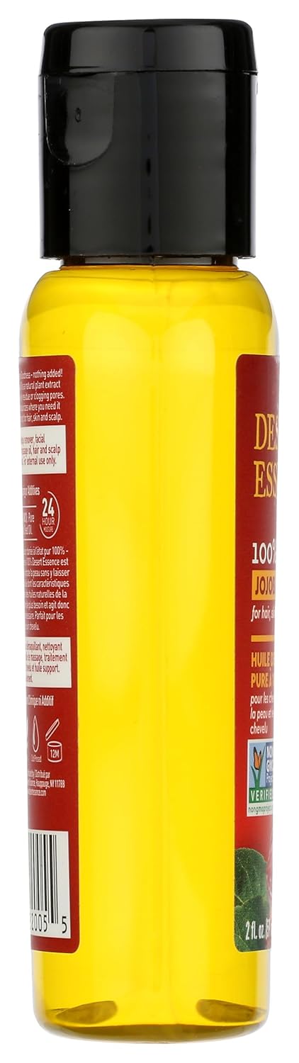 Desert Essence 100% Pure Jojoba Oil - 2 Fl Oz - Haircare & Skincare Essential Oil - Suitable For All Skin Types - No Oily Residue - May Help Prevent Flakiness - Makeup Remover - Aftershave Moisturizer