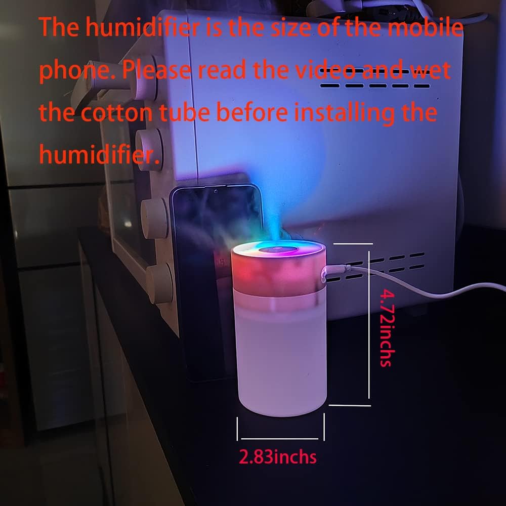 Colorful 260ml Humidifier,USB Power Supply,With 7 Color LED, Air Humidifier,Mini Air Humidifier,Can add essential oil,Suitable for Study Room, Bedroom, Baby Room, Office, Car (White)