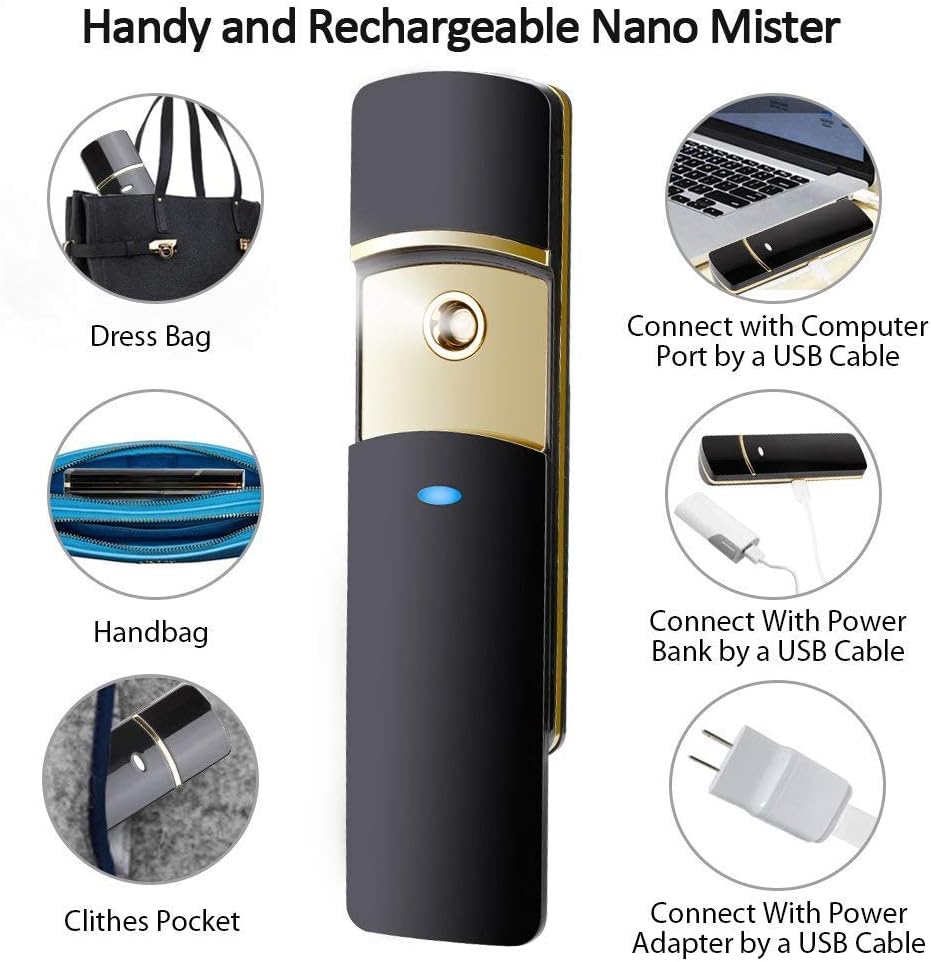 Kingsmile Face Mister, Nano Facial Mister for Lash Extensions, Portable Nano Mister & Mini Cool Facial Steamer, Nano Mist Sprayer for Hydrating the Skin,Refresh & Cool Down Eyelash Extensions Black