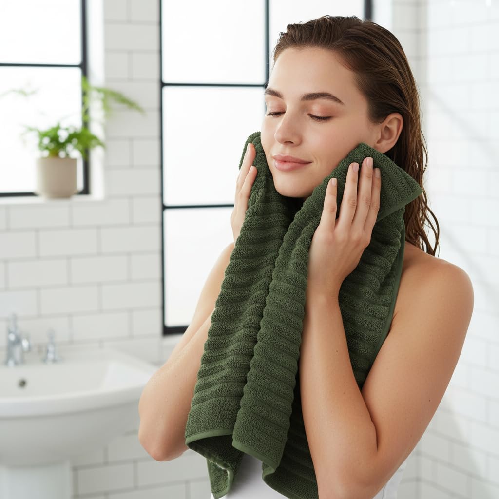 6 Pack Microfiber Hand Towels Set, 16 x 28 Inches, Ultra Soft & Highly Absorbent, Quick Dry Towels for Bathroom with Hanging Loop, Gym, Hotel and Spa(Olive Green)
