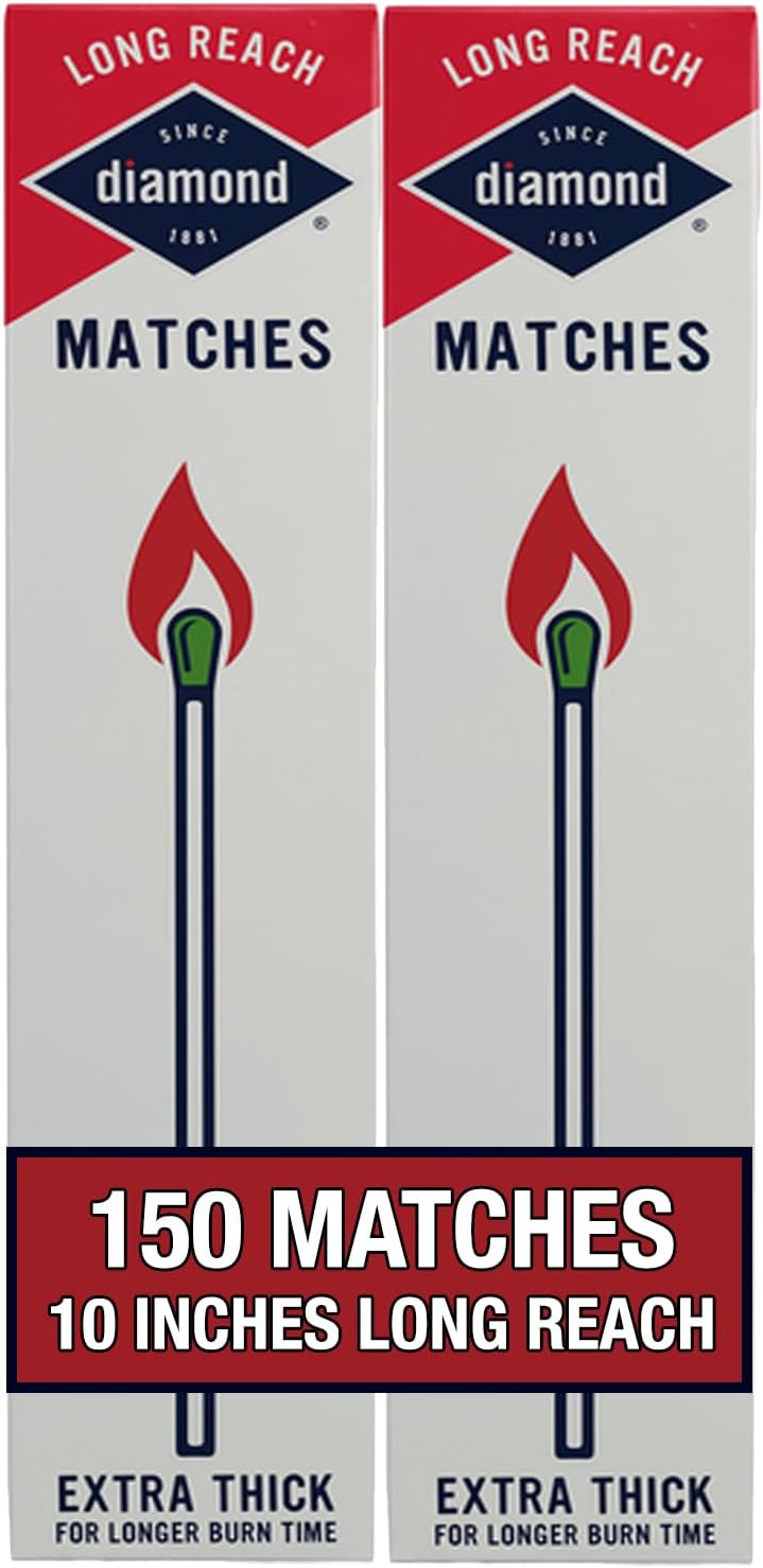 Diamond Long Reach Matches 75 Count (2 Pack Total 150 Matches) Strike on Box Wooden Matches for Fireplace, Grill, Candles & Camping – Long Burn Time Safety Matches