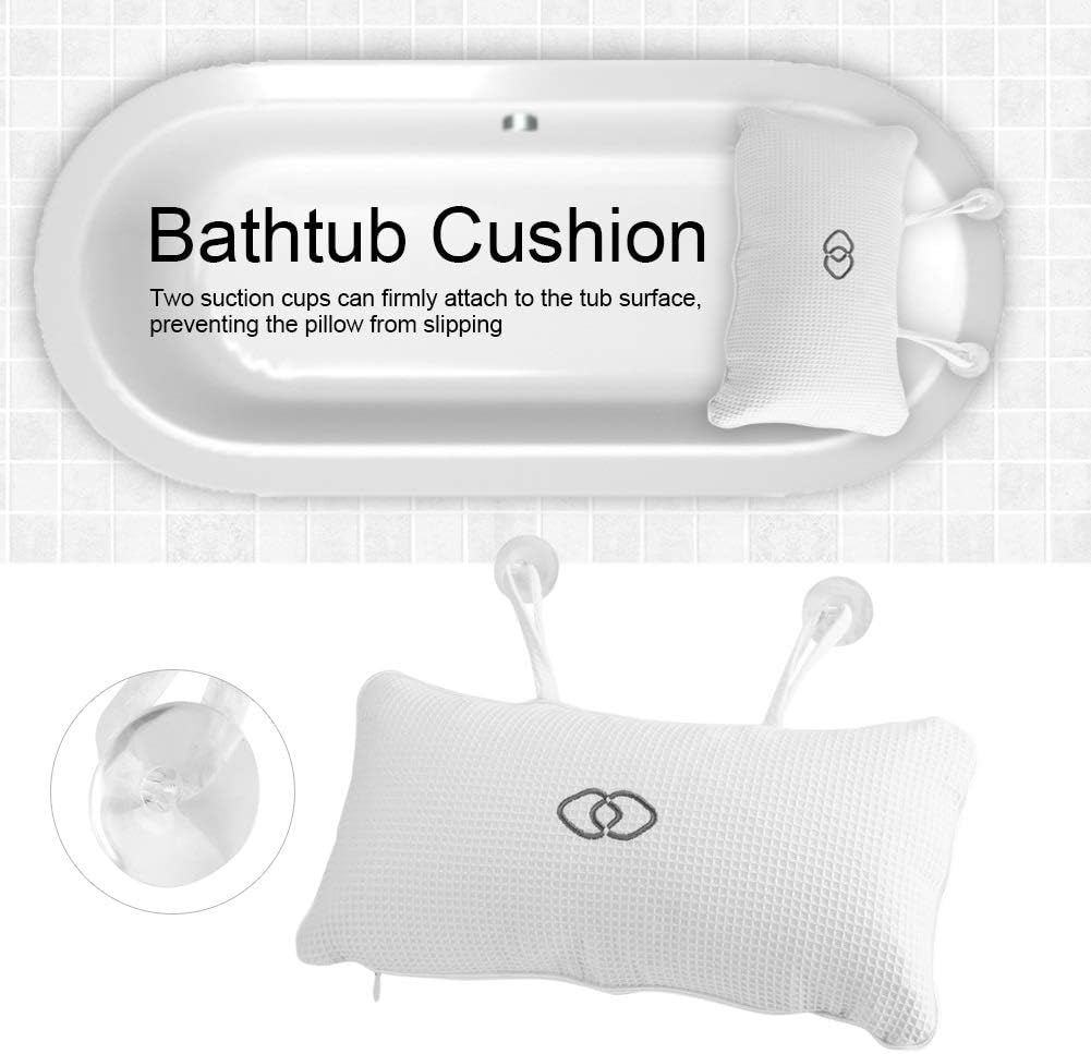 Nikou Bathtub Spa Pillow - Bath Cushion Bath Pillows White - Spa Pillow with Suction Cups,Supports Neck and Shoulders,for Hot Tub Home Spa Jacuzzi Bathtub Head Rest, Comfortable & Soft
