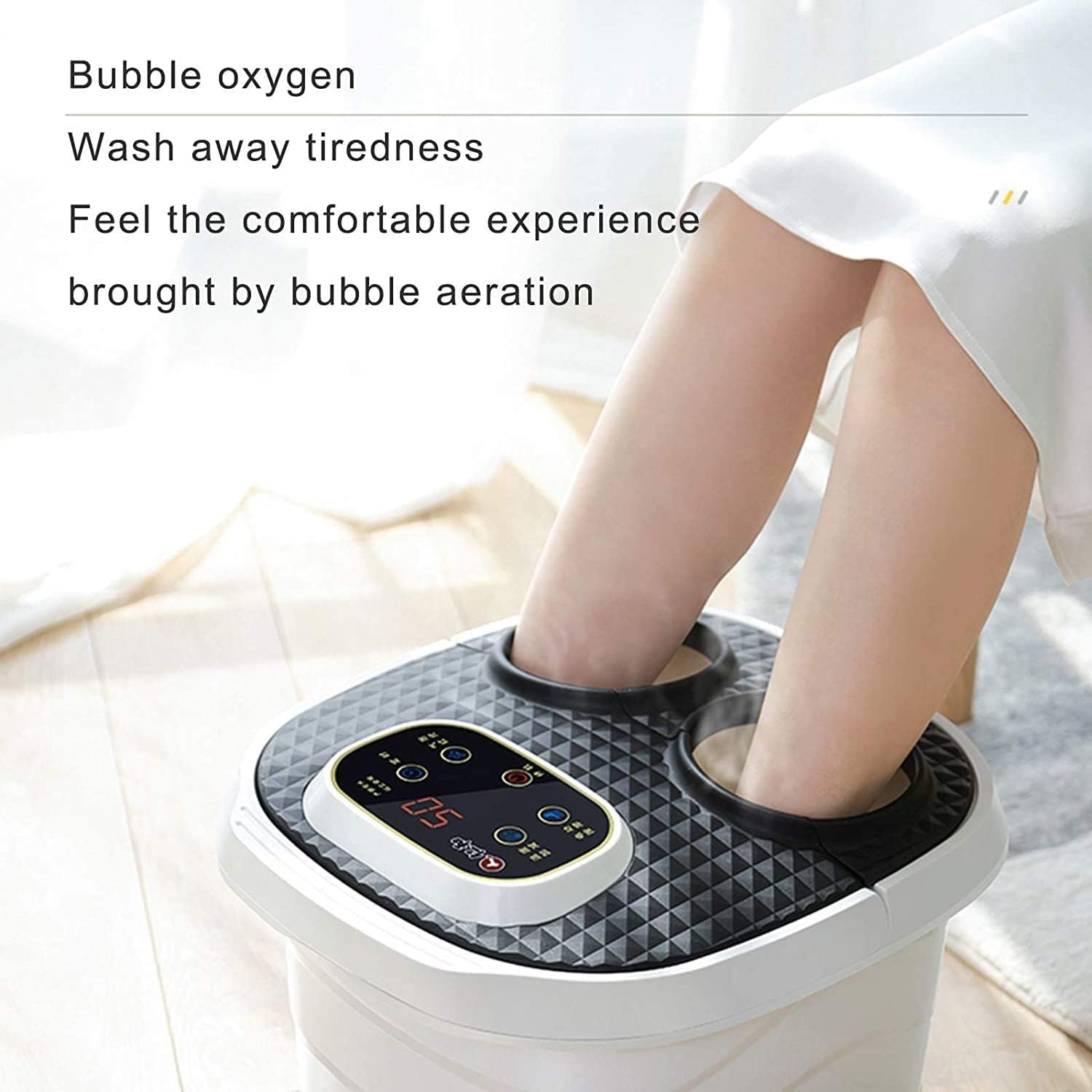 Motorized Foot Bath Spa Massager Feet Bath Spa with Heat and Massage 6 Massage Balls and Rollers with Acupuncture Points Bubble Surging for Feet Relief and Cleaning Timer Pedicure Stone