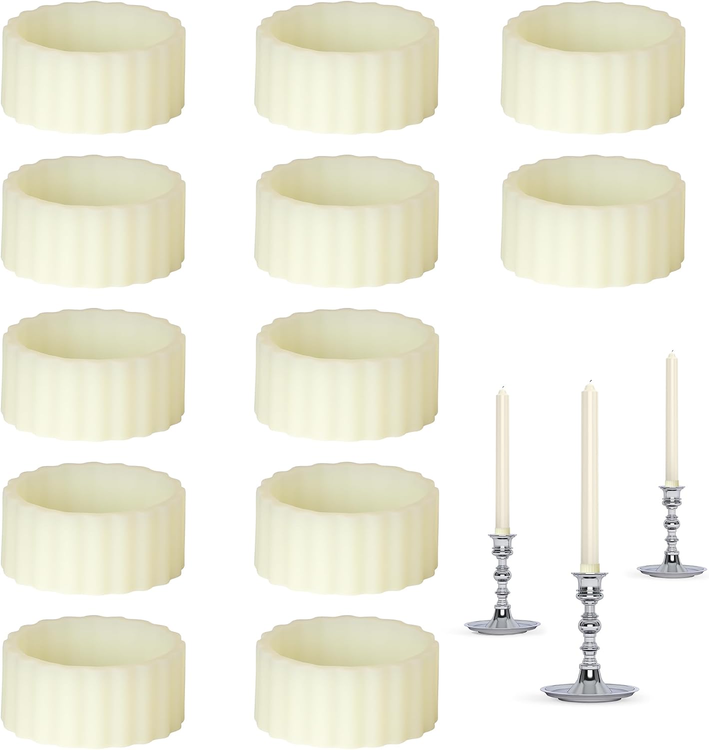 12pcs Silicone Rubber Candle Grippers - Non-Slip Adapter Hugger Rings for Taper Candles, Holders & Cups, Drip Protector to Keep Bougie Upright for Tapers and Candles