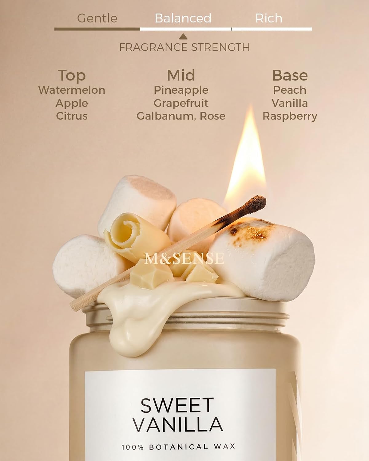 M&SENSE Vanilla Scented Candles, 19.4oz Large Natural Soy Wax, 110 Hours Long Lasting, Non Toxic Organic Candles Clean Burn, Sweet Smelling for Stress Relief, Aromatherapy Relaxing Gifts for Women