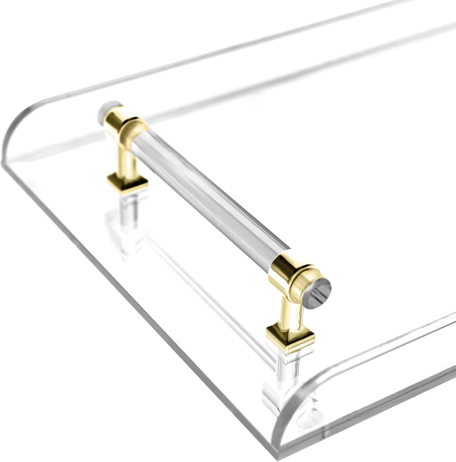 Acrylic Bathtub Caddy Tray Bathroom Rack, Clear Bath Shelf Table with Gold Handle, No-Assembly Bathtub Towel Tray, for Bathroom