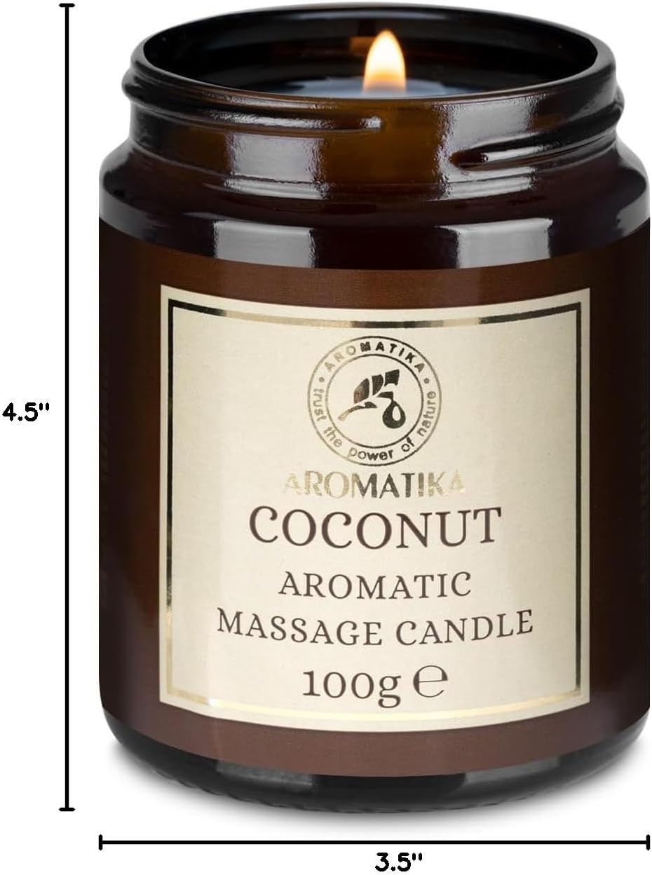 AROMATIKA Coconut Scented Massage Candle - Soy Wax 3.5Oz - Relaxing Massage Candle - Aromatherapy