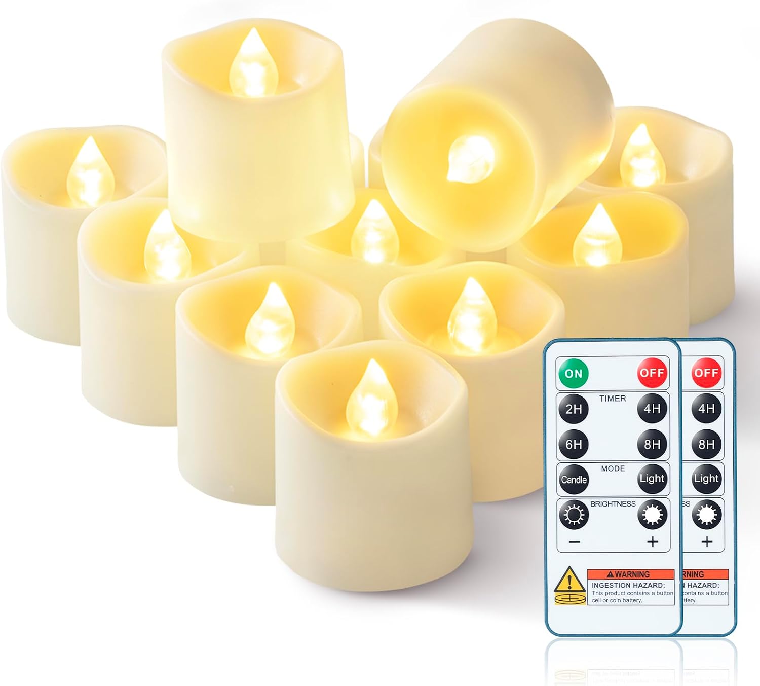 Homemory 24Pack 400+ Hour Timer Remote Control Flameless Votive Candles, Battery Operated LED Tea Lights in Warm White for Outdoor, Table, Halloween, Christmas-Ivory Base