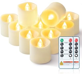 Homemory 24Pack 400+ Hour Timer Remote Control Flameless Votive Candles, Battery Operated LED Tea Lights in Warm White for Outdoor, Table, Halloween, Christmas-Ivory Base