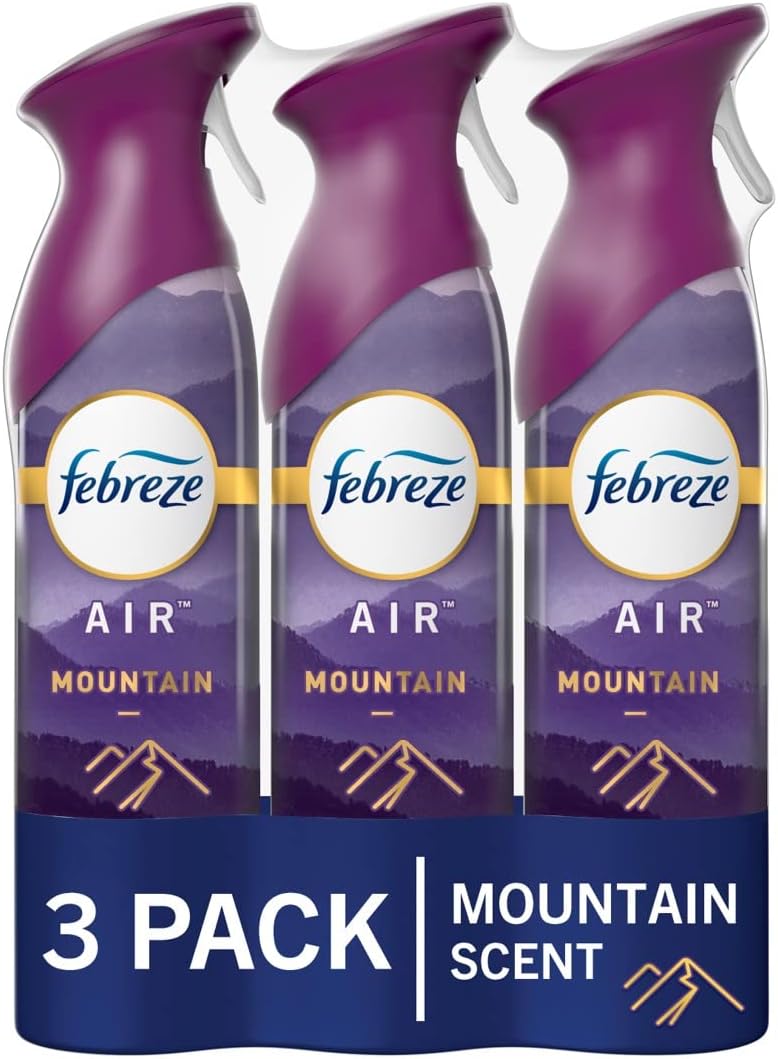 Febreze Air Mist Air Freshener Spray, Odor-Fighting Room Spray, Air Fresheners for Home and Bathroom and Kitchen, Aerosol Can, Mountain Scent, Purple, 8.8oz (Pack of 3)