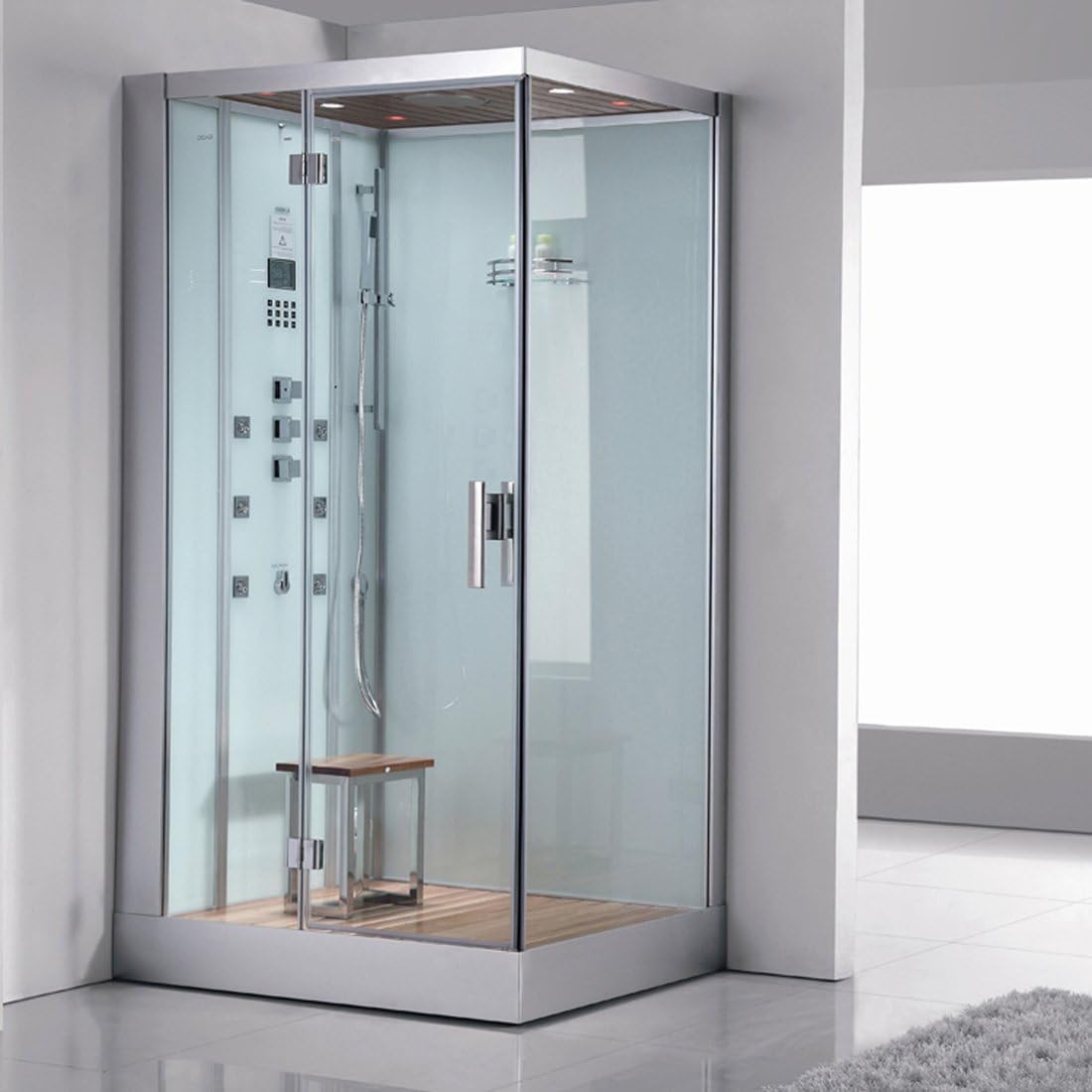 Ariel Bath DZ959F8W L Platinum Steam Shower & Sauna - 47" x 35.4" Rectangular - White - Left Configuration