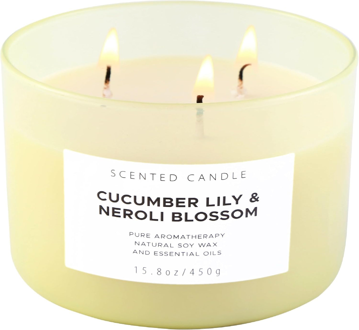 Cucumber Lily Neroli Blossom Candle | 3-Wick Large Soy Candle 15.8 oz | Fresh Cucumber Aromatherapy Candle for Women | Calming Floral Citrus Spa Scent | Long Lasting Clean Burn
