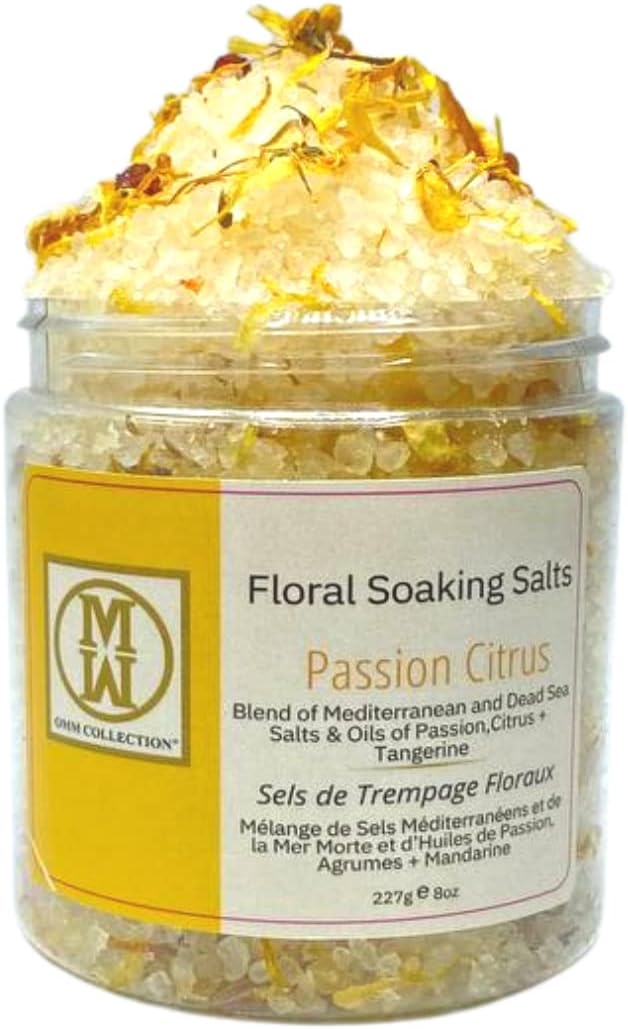 Natural Floral Soaking Bath Salt - Detox Body & Foot Soak - Pink Himalayan & Dead Sea Salt Flakes - Relaxing Bath Soak (Passion Citrus)
