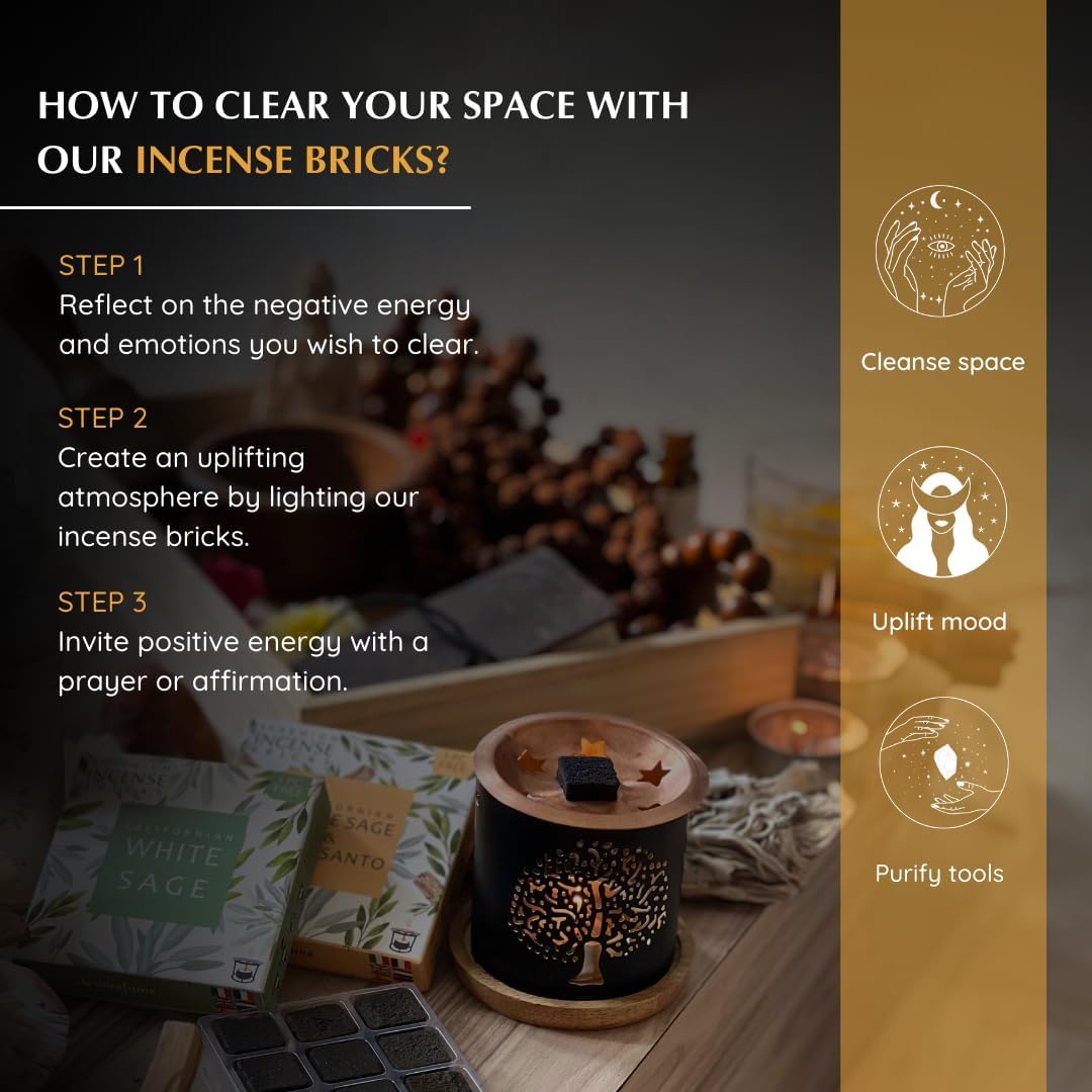 White Sage & Sandalwood Incense Bricks with Oriental Burner by Aromafume | 2x9 Bricks | Sage Incense for Cleansing Negative Energy & Protection | Sage for Smokeless Smudging, Spiritual Cleansing
