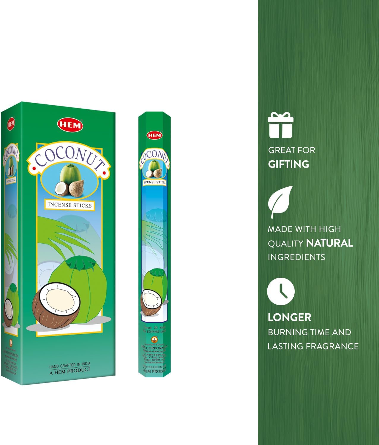 Hem Coconut Incense Sticks (120 Sticks, 6 Boxes Inside) - 9 Inches Long, 20g per Box - Perfect for Meditation, Rituals & Cleansing