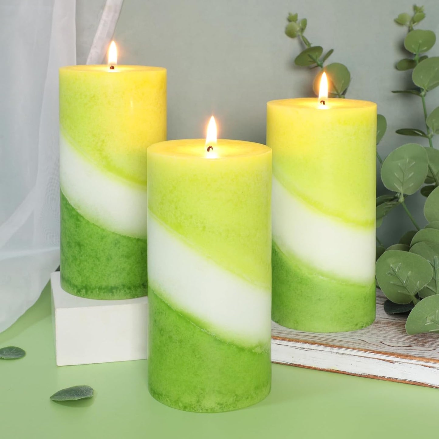 Crystal Club Eucalyptus Mint Scented Pillar Candles, 3x6 Inch Green Pillar Candle, 70+ Hours Long Burning Time, 100% Cotton Wick Smokeless & Dripless Wax, Aromatherapy Candle for Relaxation Home Decor