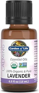 Garden of Life Essential Oil, Lavender 0.5 fl oz (15 mL), 100% USDA Organic & Pure, Clean, Undiluted & Non-GMO - for Diffuser, Aromatherapy, Meditation, Skincare, Sleep - Calming, Relaxing, Soothing
