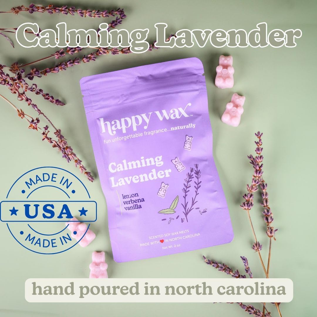 Happy Wax Lavender Lovers Collection Scented Natural, Non Toxic Soy Wax Melts – 6 Total Oz. - Includes: Lavender Cactus, Lavender Chamomile and Calming Lavender