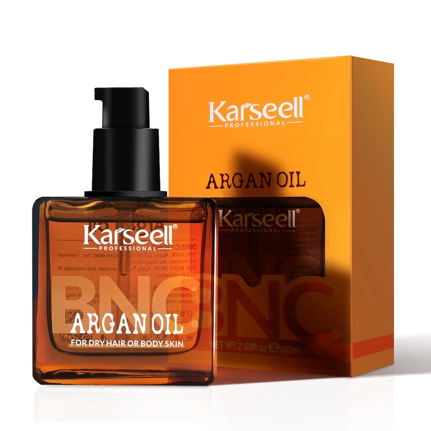 Karseell BNC Argan Oil Hair Treatment for Dry, Damaged & Frizzy Hair, Lightweight Leave-In Hair Oil for Color-Treated, Bleached & Split Ends, Adds Shine, Smoothness