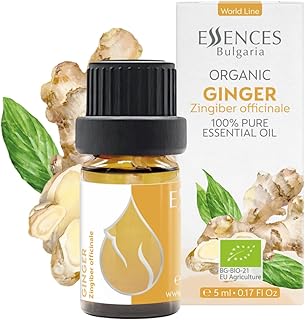 Essences Bulgaria Organic Ginger Essential Oil 0.17 Fl Oz 5ml Zingiber officinale - 100% Pure Natural Undiluted Therapeutic Grade Aromatherapy Oil for Diffuser Humidifier Lymphatic Drainage Massage