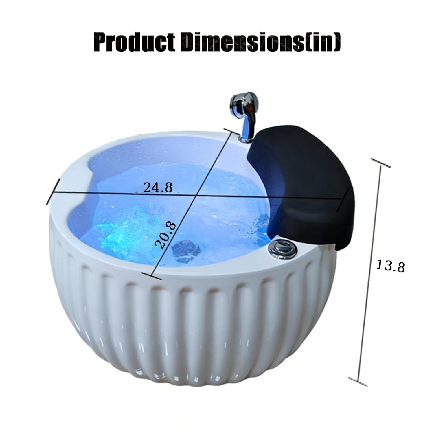 Acrylic Footbath Featuring Spa Massage, Colorful Lamp, Round Design, Automatic Drain Pump – Ideal for Beauty, Nail Salons, Home Use in White Massage version 24.8 * 20.8 * 13.8