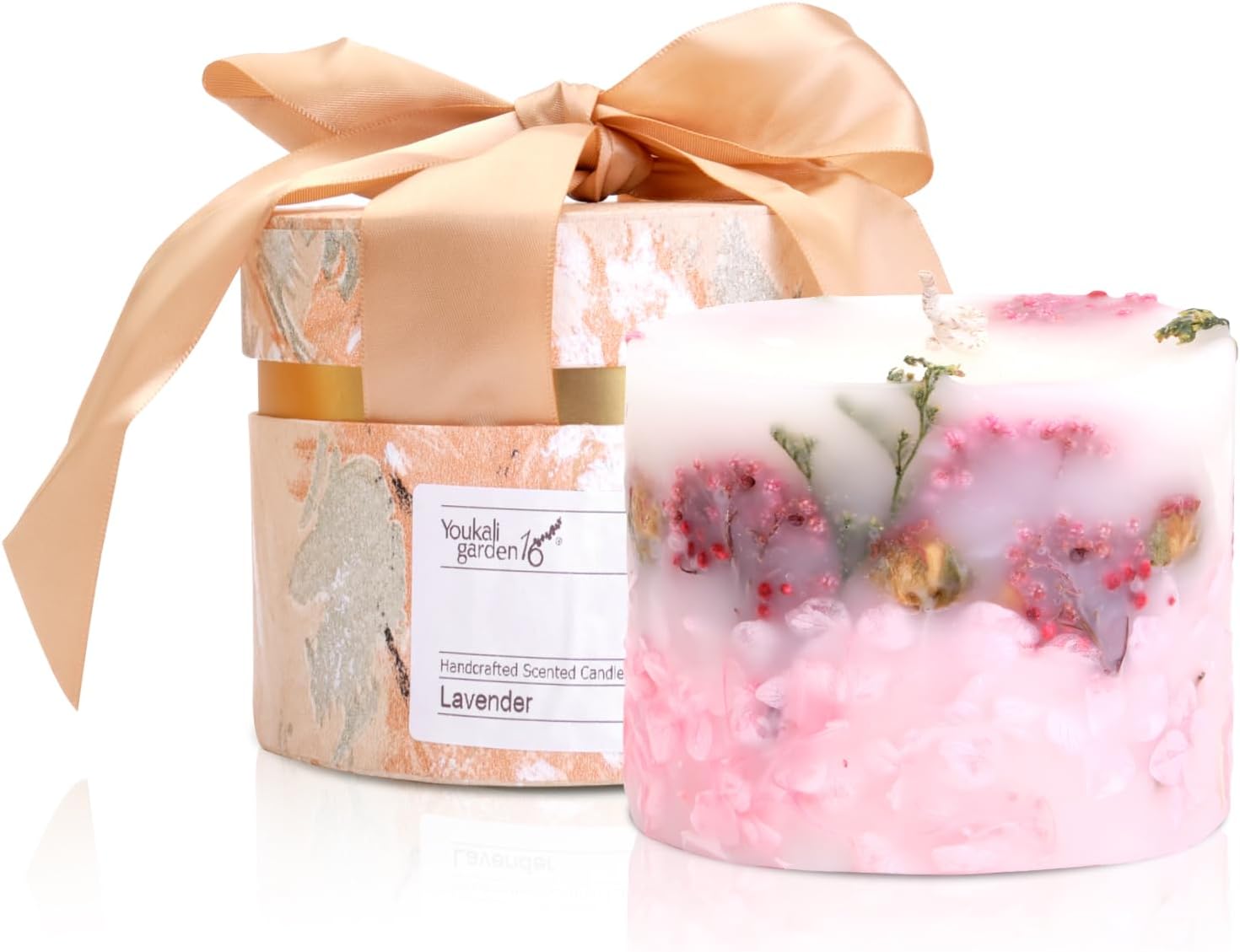 Scented Soy Candle for Women - Long-Lasting Natural Pillar Candle with Dried Flowers - Poured Luxury Candle for Mothers Day Gifts (English Pear & Freesia)