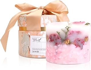 Scented Soy Candle for Women - Long-Lasting Natural Pillar Candle with Dried Flowers - Poured Luxury Candle for Mothers Day Gifts (English Pear & Freesia)