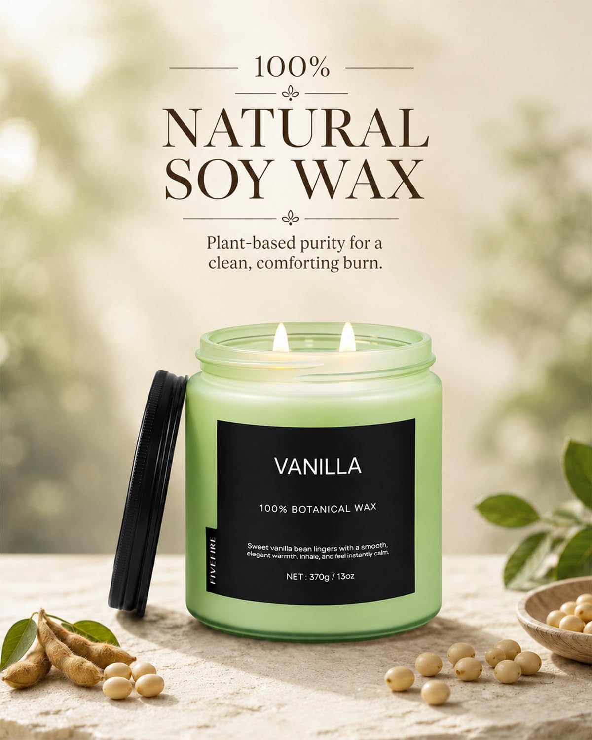 Vanilla Scented Candle, 13oz Soy Wax Candle, 70–80 Hour Burn Time, Warm & Sweet Home Fragrance, Cozy Candle for Relaxation, Gift for Women Men, Bedroom & Self Care Use