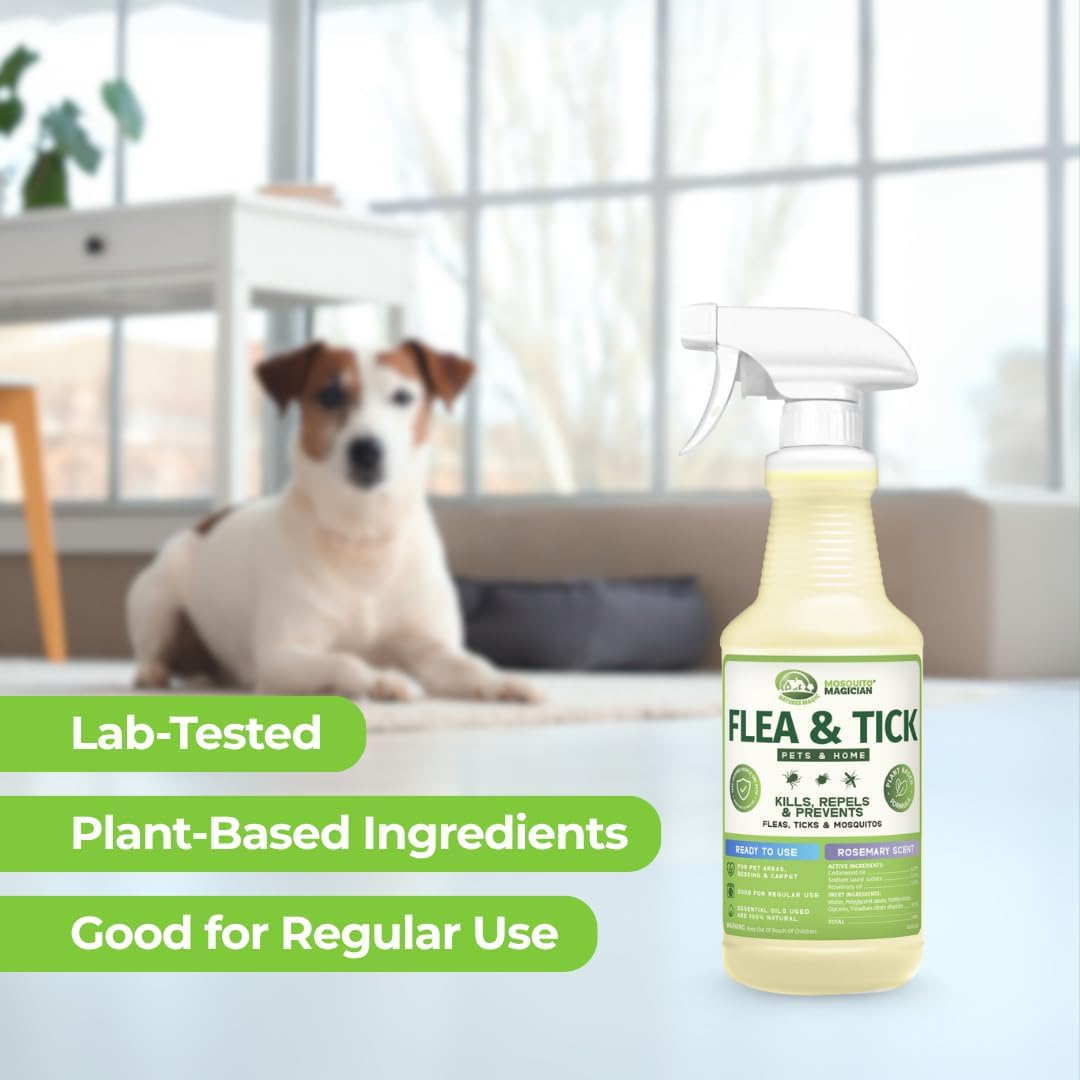 Mosquito Magician Indoor and Outdoor Spray (16 OZ) - Flea and Tick Spray - Use for Carpet, Furniture, Bedding, Couches & Pets – Plant-Sourced with Essential Oil – Lemongrass