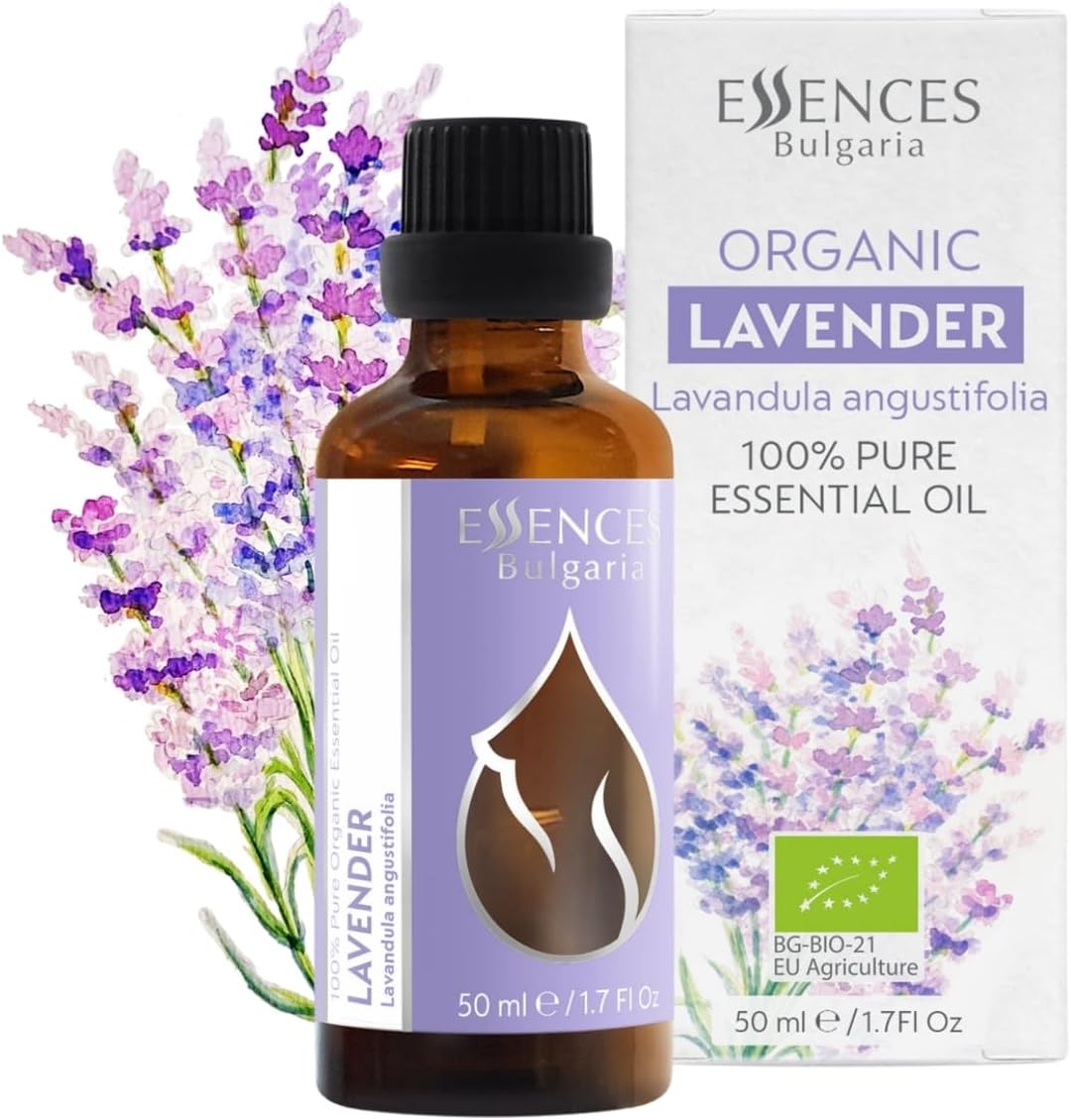 Essences Bulgaria Organic Lavender Essential Oil 1,7 Fl Oz | 50ml | Lavandula angustifolia | 100% Pure and Natural | Undiluted | Therapeutic Grade | Family Owned Farm | Steam-Distilled | Non-GMO