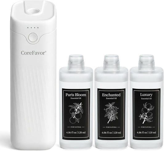 Waterless Essential Oil Diffuser with 3x120ml Oil (White)