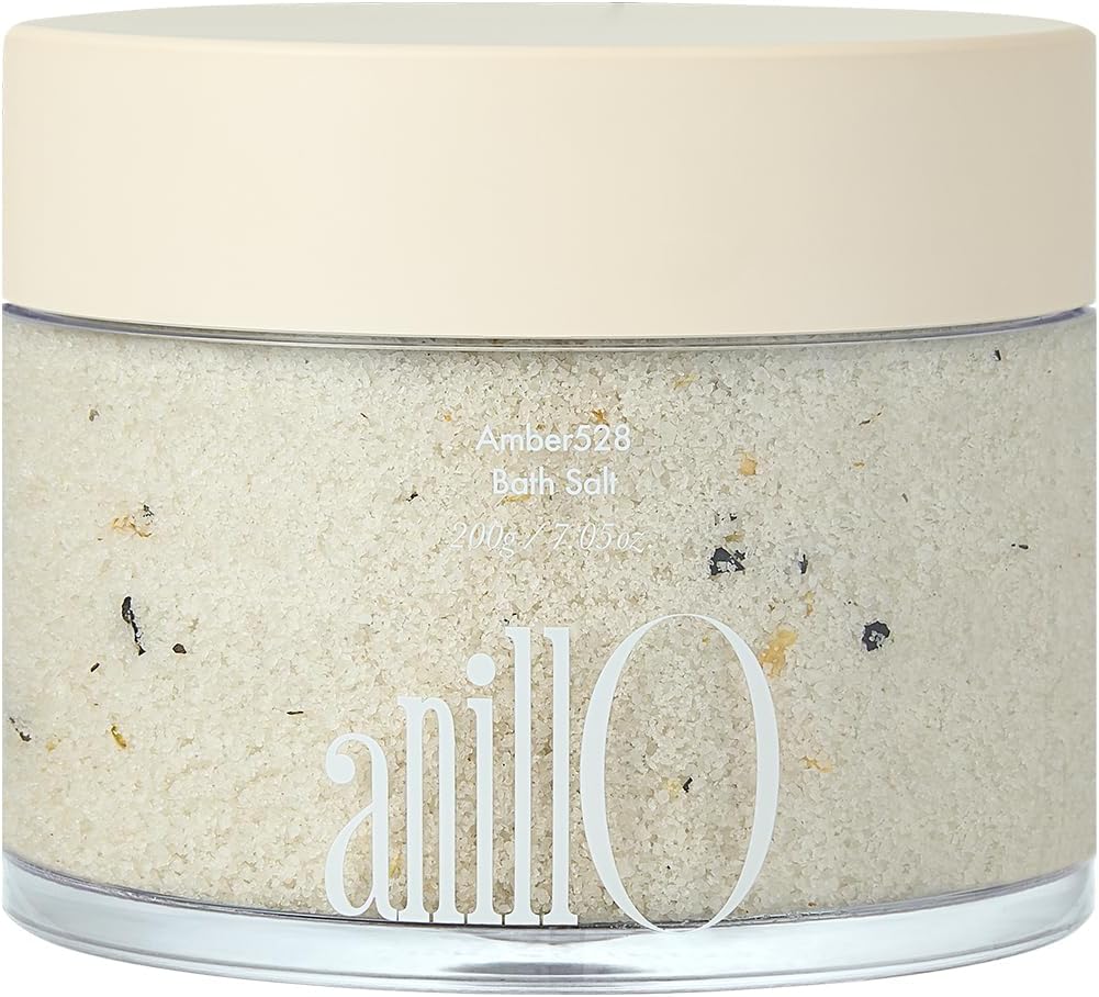 ANILLO Amber528 Bath Salt – Aromatherapy Soak with Amber Scent, Green Tea & Botanical Oils – Deep Moisturizing & Relaxing Korean Spa Salt – 7.05 oz