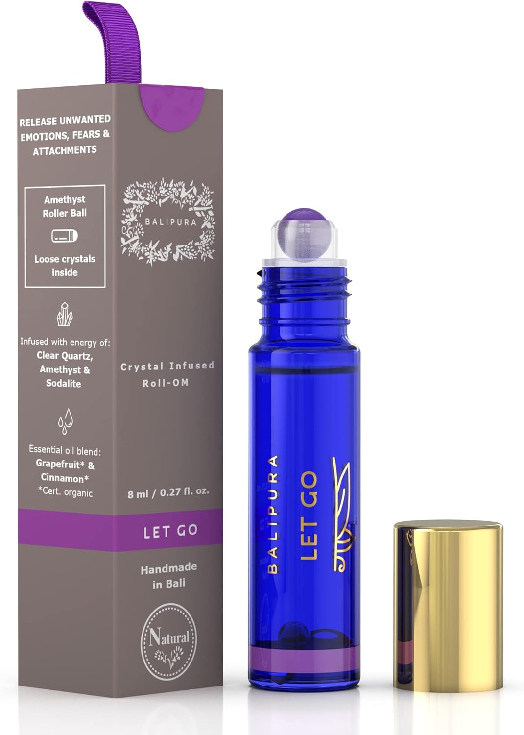 BALIPURA - Let Go Roll On with Cinnamon Essential Oil and Amethyst Crystals - Essential Oils Blends, Organic Essential Oils for Cleaning - Relaxation Gifts for Women