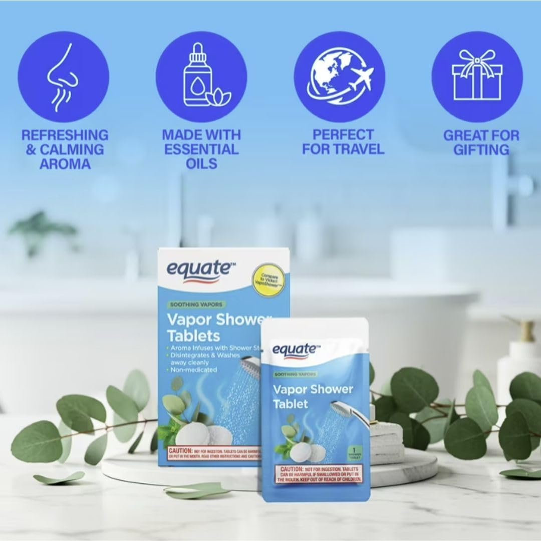 Equate Vapor Shower Tablet, Soothing Vapors with Eucalyptus and Menthol, Non-Medicated, 5 Count, 2 Pack