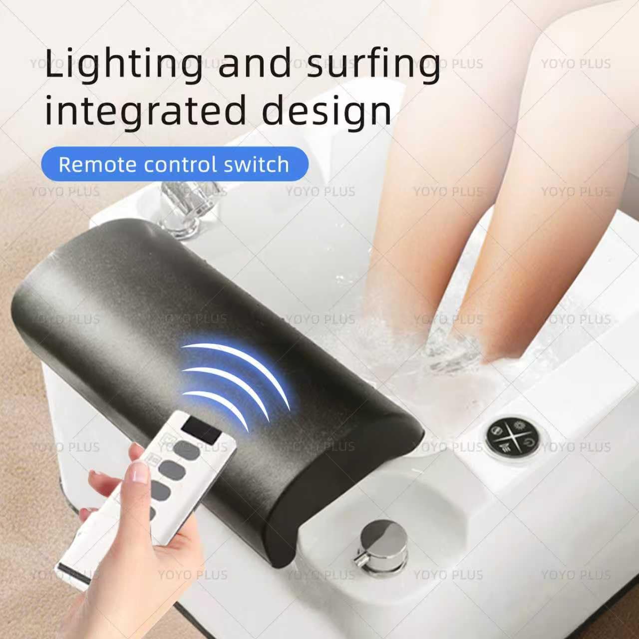 Acrylic Pedicure Foot Spa Basin, Integrated Molding Foot Soak Tub with Surfing Massage, LED Color Changing Lights, Pull Out Shower Head for Beauty Salon & Home Use