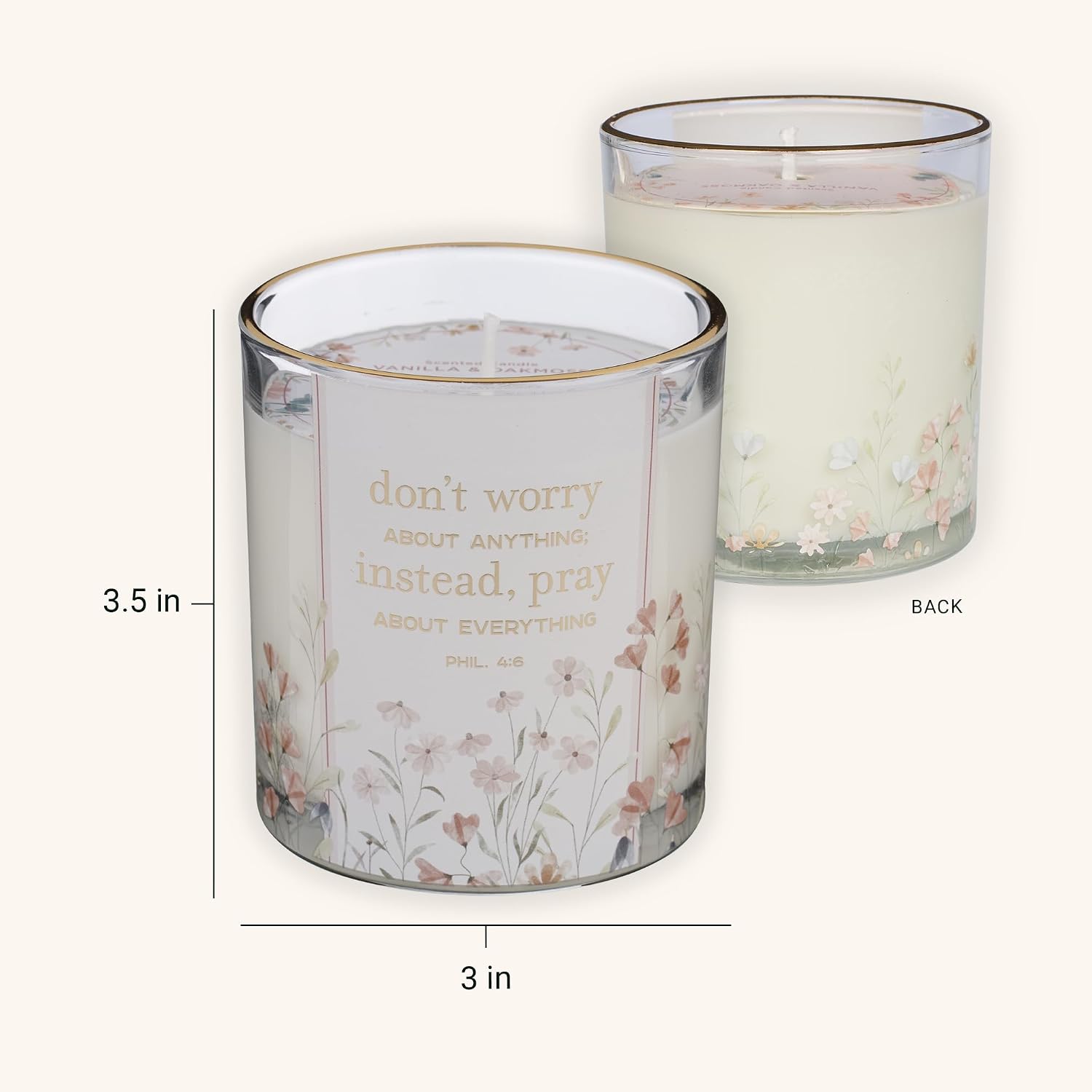 Christian Art Gifts Vanilla & Oakmoss Scented Candle: Don't Worry, Pray Bible Verse, Soy Wax, Pure Essential Oils, Floral Design Glass Jar, Encouragement Gift for Women, 40 Hours Burn Time