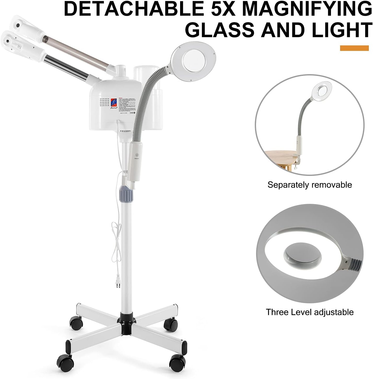 Artist hand Facial Steamer Professional 3 in 1 Hot and Cold Facial Steamer with 5X LED Magnifying Lamp, Esthetician Face Steamer Fast Heating for Beauty Salon Spa Home Use