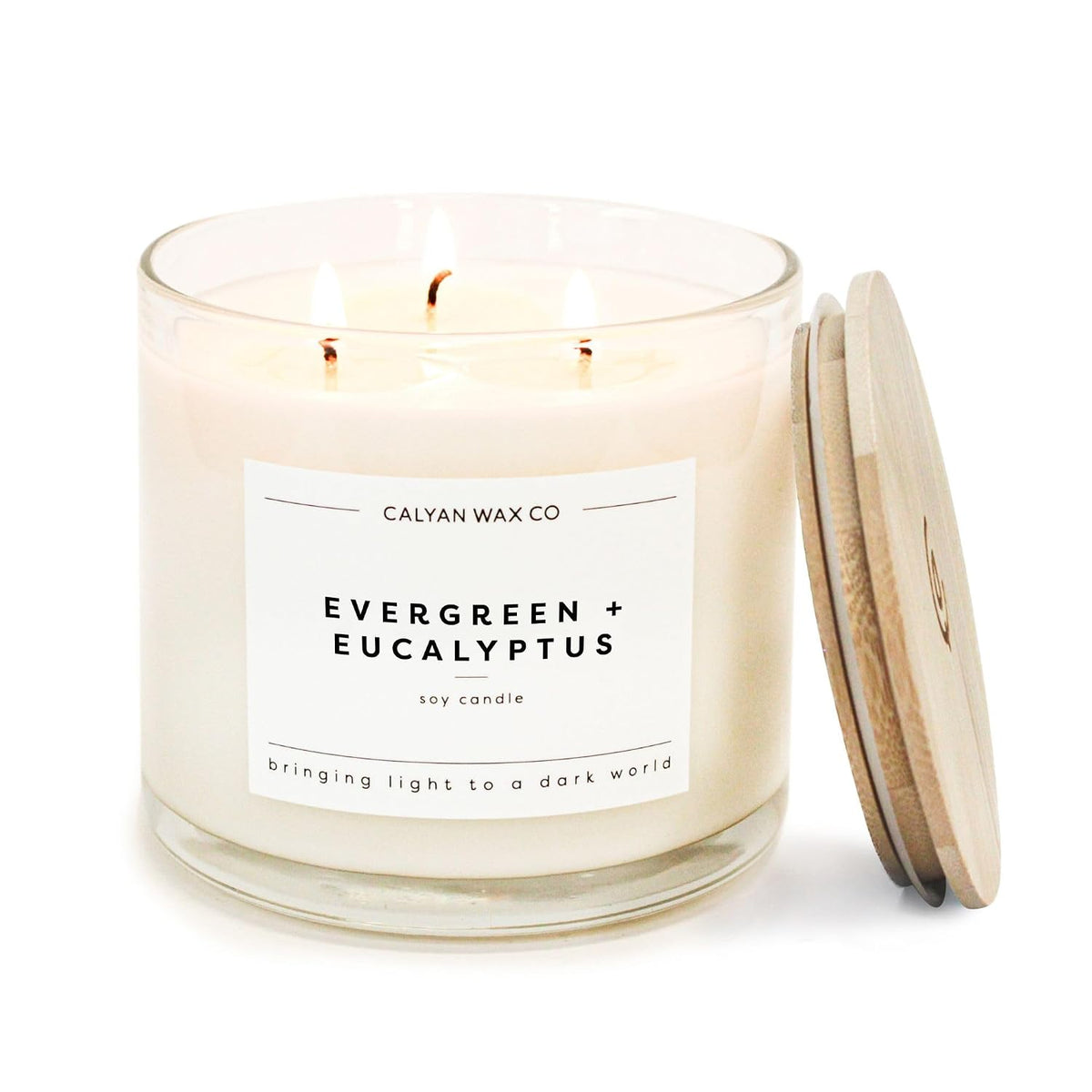 Calyan Wax Co. Evergreen & Eucalyptus 3 Wick Scented Candle - 43 Hour Burn - Luxury 3 Wick Soy Candles - Clean Soy Wax