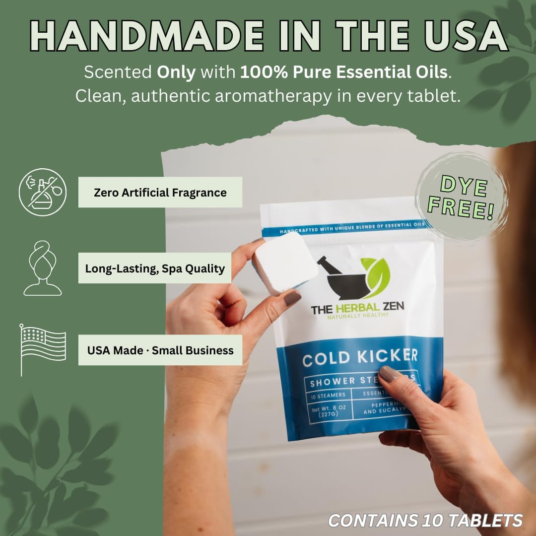 Cold Kicker Shower Steamers Aromatherapy for Relief - USA Made - Peppermint & Eucalyptus Shower Bomb Tablets - Mothers Day Gift for Mom - Soothing Natural Essential Oils (10 Pack)