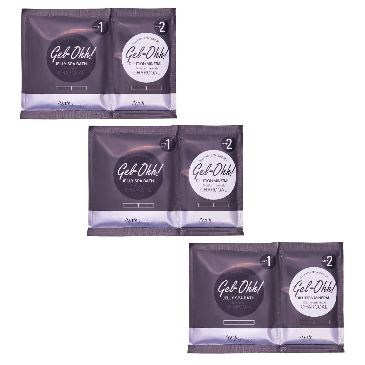 AvryBeauty Gel-Ohh Jelly Spa Bath 3 Pack, Charcoal Infused, Ginger and Lemongrass Scented, Pedicure, Salon Services, Jelly Pedicure, Pedi, Heat & Aroma Therapy
