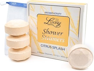 Shower Bombs Aromatherapy in Your Shower, American Made by Luxiny, Shower Steamer Tablets Melt to Release a Fragrant Vapor for Natural Stress Relief – Pack of 4 XL Steamers (Citrus Splash)