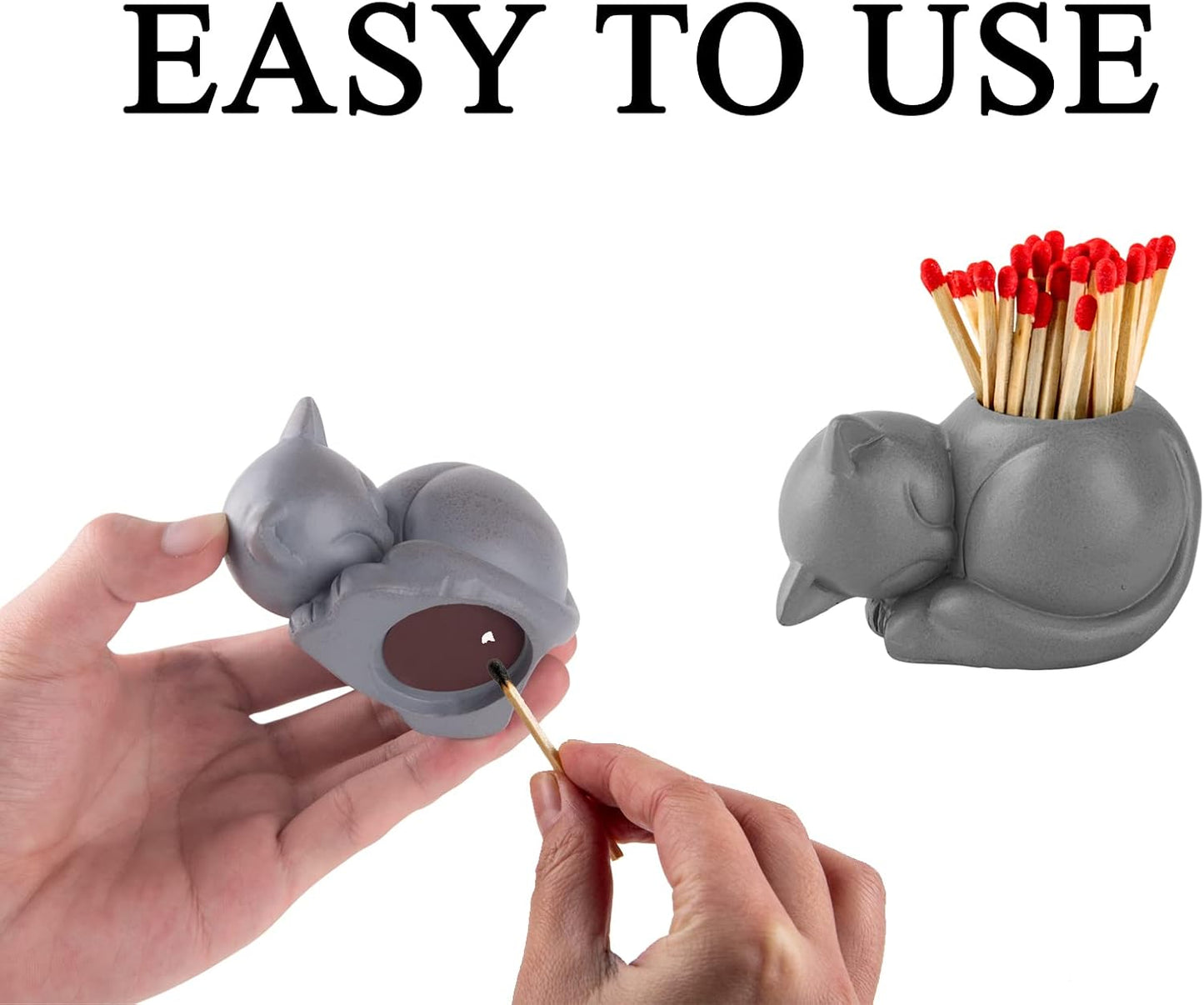 Dgudgu Cat Match Holder With Striker - Gifts for Cat Lovers, Candle Jar, Cute Bathroom Matches Holder Decorative (Not Matches)