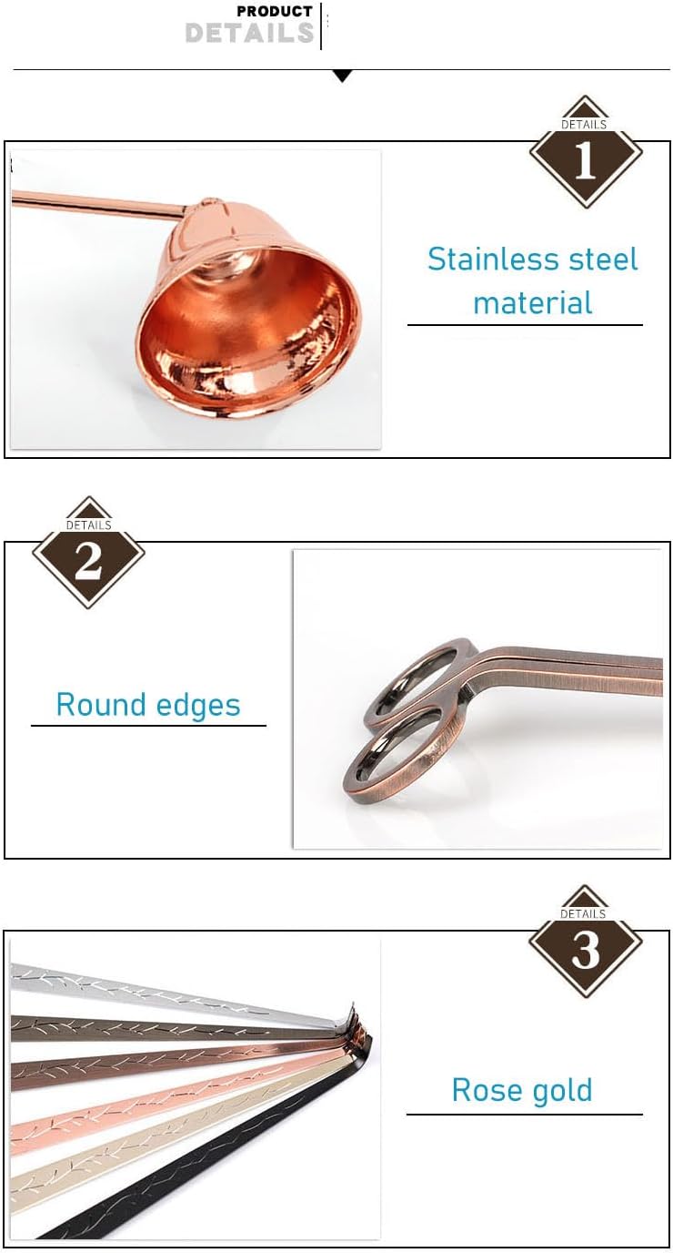 3pcs Candle Wick Trimmer Set Stainless Steel Rose Gold Wick Trimmer Snuffer Dipper for Candle Maintenance and Accessories