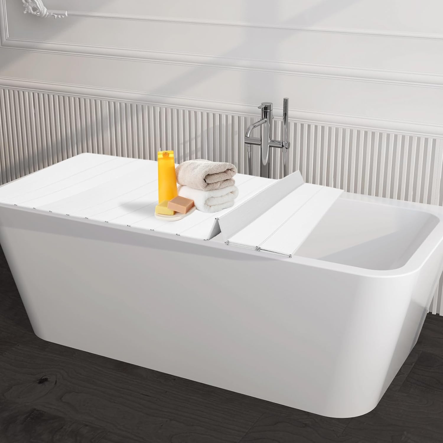 Bath Cover, Foldable Bathtub Board, Waterproof, Dustproof Bathtub Tray, Insulation PVC Bathtubs, Durable Insulation Plate for Home, Bathroom, Spa Experience